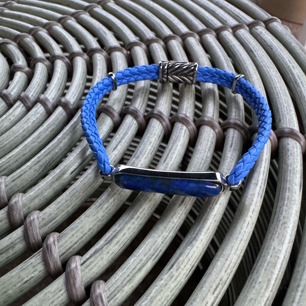 Lapis Lazuli Genuine Leather Bracelet with Magnetic Lock in Black Oxidized